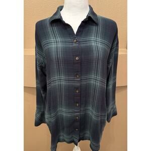 J Jill Womens Soft Lightweight Flannel Tunic Top Long Sleeve Plaid Size PM